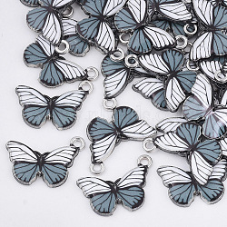 Printed Alloy Pendants, with Enamel, Butterfly, Platinum, White, 13x20x2mm, Hole: 1.6mm(X-PALLOY-R111-13A)