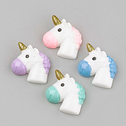 Opaque Resin Cabochons, Unicorn, Mixed Color, 24x24x8mm(CRES-S304-54)