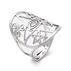 304 Stainless Steel Cuff Rings, Star & Cross, Stainless Steel Color, 25mm, Inner Diameter: 17.5mm(RJEW-Q002-01P)