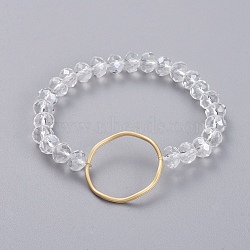 Faceted Rondelle Glass Beads Stretch Bracelets, with Matte Gold Plated Alloy Linking Ring, Clear, 2-1/8 inch(5.5cm)(BJEW-JB04991-01)