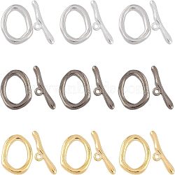 5 Colors Alloy Toggle Clasps, Oval, Mixed Color, Oval: 16x21x3mm, Bar: 9x29mm, 3 colors, 8sets/color, 24sets/box(PALLOY-FH0001-30-RS)