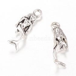 Tibetan Style Alloy Pendants, Mermaid, Cadmium Free & Lead Free, Antique Silver, 21x8x4mm, Hole: 2mm, about 1140pcs/1000g(TIBEP-Q063-24AS-RS)