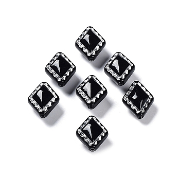 Opaque Acrylic Beads, Metal Enlaced, Rhombus, Black, 18x14x9.5mm, Hole: 1.5mm