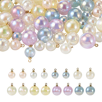 64Pcs 8 Style ABS Plastic Imitation Pearl Charms, with Brass Findings, AB Color Plated, Round, Mixed Color, 11.5x8mm, Hole: 1.5mm, 8pcs/style