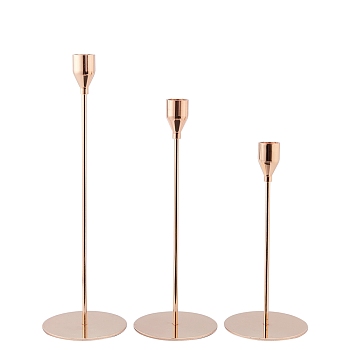 Iron Candle Holder, for Taper Candles, Weddings or Parties as Well as Home Decoration, Wine Glass Shape, Champagne Yellow, Gold, 100x217~327mm, Inner Diameter: 22mm, 3pcs/set