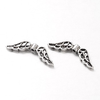Alloy Beads, Cadmium Free & Nickel Free & Lead Free, Wing, Antique Silver, 21x6x2.5mm, Hole: 1mm