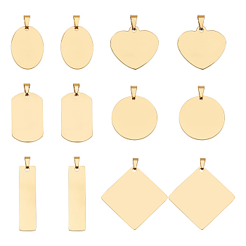 Stainless Steel Pendants, Stamping Blank Tag, Mixed Shape, Golden, 12pcs/box