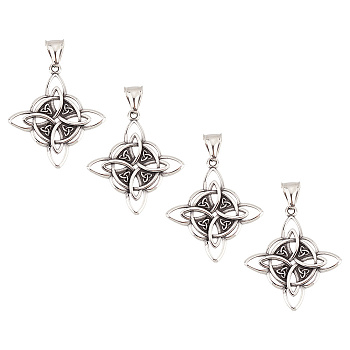 4Pcs 304 Stainless Steel Manual Polishing Pendants, Witch Knot Charms, Antique Silver, 38x34x2.5mm, Hole: 4x9mm