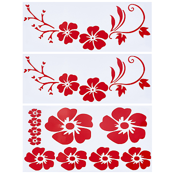 3Pcs 2 Styles PET Cartoon Self Adhesive Car Stickers, Waterproof Floral Car Decorative Decals for Car Decoration, Red, 295~300x115~154x0.2mm