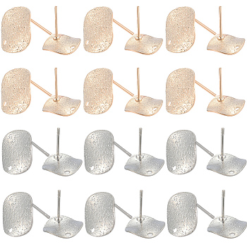 40Pcs 2 Colors Brass Stud Earrings Findings, Platinum & Golden, 12x12mm, Hole: 1.2mm, 20pcs/color