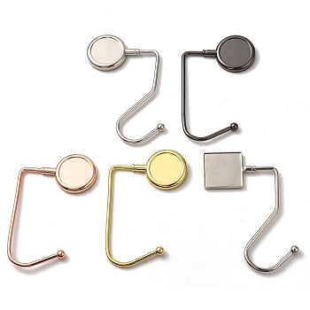 Zinc Alloy Bag Hangers, Purse Hooks with Right Angled/S-shaped Hook, Round/Square, Mixed Color, 9.9~11.6x7.1~8.3x3.55~3.85cm, Inner Diameter: 3~3.3cm
