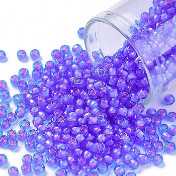 TOHO Round Seed Beads, Japanese Seed Beads, (938) Inside Color Aqua/Pink Lined, 8/0, 3mm, Hole: 1mm, about 222pcs/10g