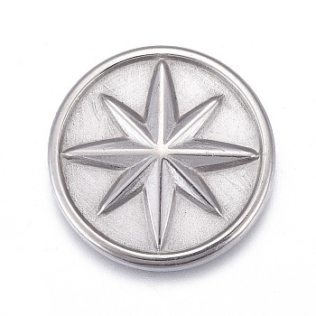304 Stainless Steel Cabochons, Flat Round with Eight Pointed Star, Stainless Steel Color, 18x2.5mm