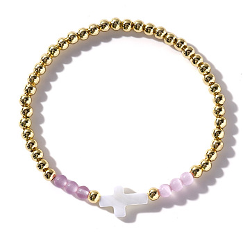 Fashionable Cross Shell & Brass Beads Stretch Bracelets for Women Girls Gift