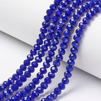 Opaque Solid Color Glass Beads Strands, Faceted, Rondelle, Blue, 2.5x1.5mm, Hole: 0.4mm, about 150~160pcs/strand, 11.42~12.2 inch(29~31cm)