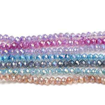 Transparent Baking Painted Glass Beads Strands, AB Color, Faceted, Round, Mixed Color, 3x2.5mm, Hole: 0.7mm, about 156~159pcs/strand, 14.80~14.96 inch(37.6~38cm)