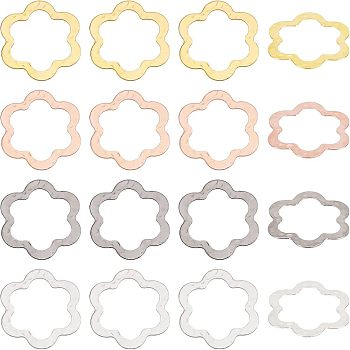 Nbeads 32Pcs 4 Color Hammered Brass Flower Linking Rings, Nickel Free, Mixed Color, 32.5x32.5x1mm, 8Pcs/Color