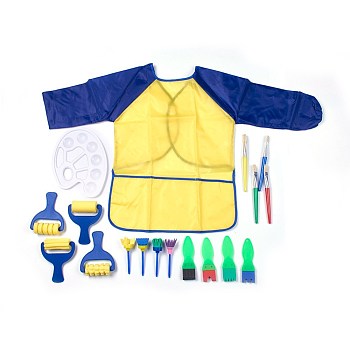 Painting Tools Sets For Children, Sponge Paint Brushes, Watercolor Oil Paint Palette and Aprons, Random Single Color or Random Mixed Color, 18pcs/set