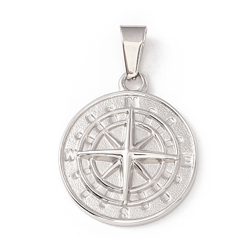 Non-Tarnish 304 Stainless Steel Pendant, Flat Round with Star, Stainless Steel Color, 24x20x3.5mm, Hole: 7x3mm