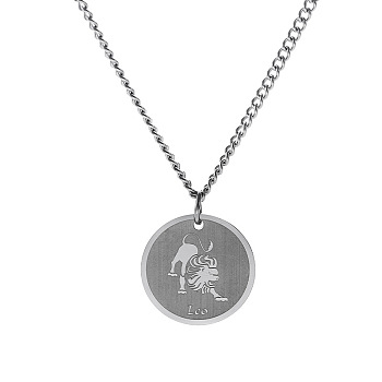 Non-Tarnish Stainless Steel 12 Constellation Pendant Necklaces for Sweater, Stainless Steel Color, Leo