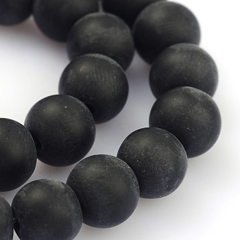 Frosted Glass Round Bead Strands, Black, 8mm, Hole: 1mm, about 43pcs/strand, 12.5 inch