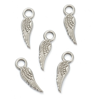 304 Stainless Steel Charms, Wing, Stainless Steel Color, 15x4x1mm, Hole: 2mm