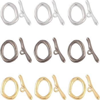 5 Colors Alloy Toggle Clasps, Oval, Mixed Color, Oval: 16x21x3mm, Bar: 9x29mm, 3 colors, 8sets/color, 24sets/box