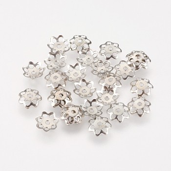 Multi-Petal Iron Bead Caps, Flower, Platinum, 6x1.5mm, Hole: 1mm