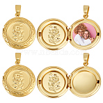 6Pcs Brass Locket Pendants, Photo Frame Pendants for Necklaces, Flat Round with Flower, Real 18K Gold Plated, 22.5x20x4.5mm, Hole: 4.5x3mm, 14mm Inner Diameter(KK-BBC0015-49)