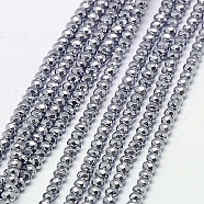 Electroplate Non-magnetic Synthetic Hematite Beads Strands, Faceted, Rondelle, Grade A, Platinum Plated, 3x2mm, Hole: 1mm, about 200pcs/strand, 16 inch(G-J160-A-01)