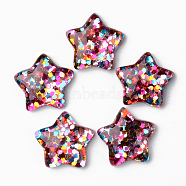 Transparent Resin Cabochons, with Pailette/Sequins, Star, Colorful, 15x16x4.5mm(X-RESI-R429-29A)