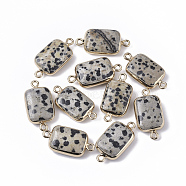 Edge Golden Plated Natural Dalmatian Jasper Links connectors, with Golden Tone Iron Loops, Rectangle, 26~27x13.5x6~7mm, Hole: 1.6~1.8mm(G-S359-034D)