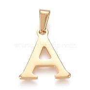 304 Stainless Steel Pendants, Golden, Initial Letter, Golden, 19x17x1.8mm, Hole: 3mm(X-STAS-F106-95G-A-01)