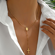 Fashionable and Elegant Vintage Stainless Steel Cross Pendant Necklaces for Women, Real 18K Gold Plated, 20.28 inch(51.5cm)(TU4921)