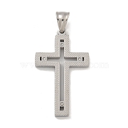 304 Stainless Steel Pendants, with Crystal Rhinestones, Cross Charm, Stainless Steel Color, 42x25x3mm, Hole: 7x5mm(STAS-D110-16AS)