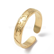 Ion Plating(IP) 304 Stainless Steel Crescent Moon Open Cuff Ring for Women, Real 18K Gold Plated, Inner Diameter: 17mm(RJEW-C046-01G)