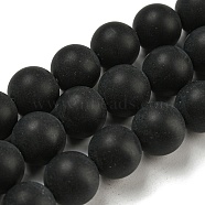 Dyed Natural Black Agate Beads Strands, Frosted, Round , 10mm, Hole: 1mm, about 19pcs/strand, 7.4 inch(G-P088-14-10mm)