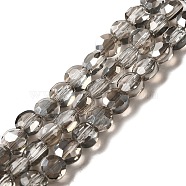 Glass Beads Strands, Faceted, Flat Round, Gray, 6x4mm, Hole: 1mm, about 72pcs/strand, 15.7 inch(GLAA-D019-90)