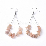 Dangle Earrings, with Natural Sunstone Chips, Platinum Plated Brass Earring Hooks and teardrop, Pendants, 71~75mm, Pendant: 53.5~59mm, Pin: 0.5mm(EJEW-E255-B21)