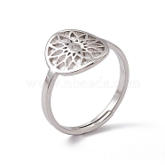 201 Stainless Steel Flower Adjustable Ring for Women, Stainless Steel Color, US Size 6(16.5mm)(RJEW-C045-01P)