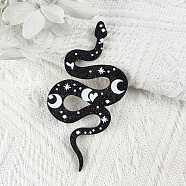 Printed Acrylic Big Pendants, Snake with Moon Pattern Charm, Black, 69x37mm(FEST-PW0001-037A)