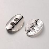 Brass Buttons, 2-Hole, Hammered Oval, Platinum, 14x10x1mm, Hole: 2mm(KK-A132-01P)