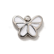 304 Stainless Steel Enamel Charms, Butterfly Charm, Stainless Steel Color, White, 7x9.5x2mm, Hole: 1.2mm(STAS-B074-07P-02)