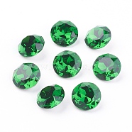 Pointed Back & Back Plated K9 Glass Rhinestone Cabochons, Grade A, Faceted, Flat Round, Fern Green, 10x5mm(RGLA-J012-10mm-291)