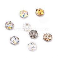 2-Hole Hexagon Glass Rhinestone Buttons, Faceted, Mixed Color, 10x9x4mm, Hole: 1.2mm(BUTT-D001-D)