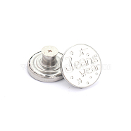 Alloy Button Pins for Jeans, Nautical Buttons, Garment Accessories, Round with Word, Platinum, 20mm(PURS-PW0009-01I-02P)