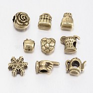 Mixed Shape Tibetan Style Alloy Large Hole European Beads, Antique Bronze, 11~16x8~13x7~8mm, Hole: 4.5~5mm, about 40pcs/100g(TIBEB-F040-03AB)