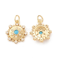 Eco-Friendly Brass Micro Pave Cubic Zirconia Pendants, with Jump Ring, Lead Free & Cadmium Free, Long-Lasting Plated, Flower Charm, Real 18K Gold Plated, 16x14x3mm, Hole: 3.5mm(KK-I698-19G)