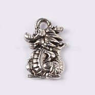 Tibetan Style Alloy Pendants, Dragon, Cadmium Free & Lead Free, Antique Silver, 15x10x3mm, Hole: 2mm(X-PALLOY-ZN47975-AS-RS)