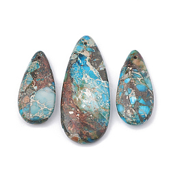 Natural Regalite/Imperial Jasper/Sea Sediment Jasper Pendants, with Iron, teardrop, Sky Blue, 36~50x15~21x6~7mm, Hole: 1mm, 3pcs/set(G-S328-003O)